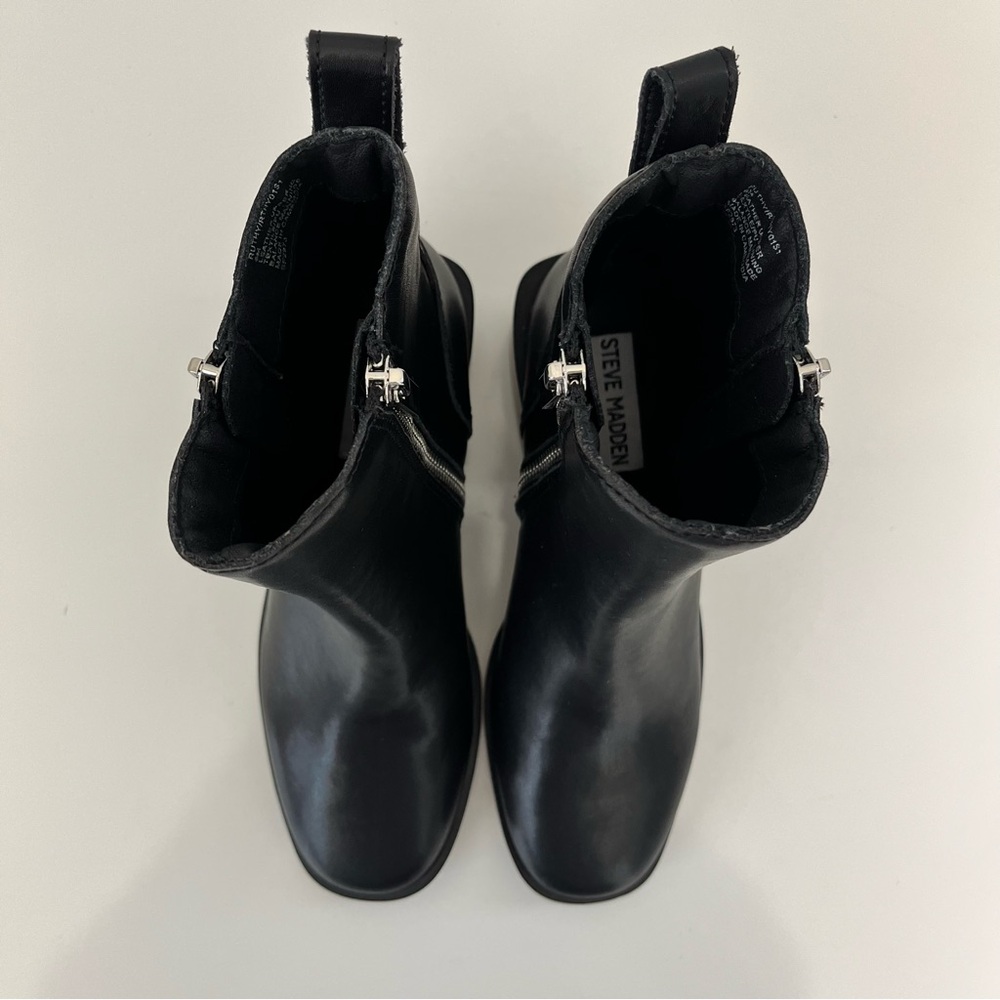 STEVE MADDEN Ruthy Block Heel Leather Boots in Black NEW - Picture 5 of 13